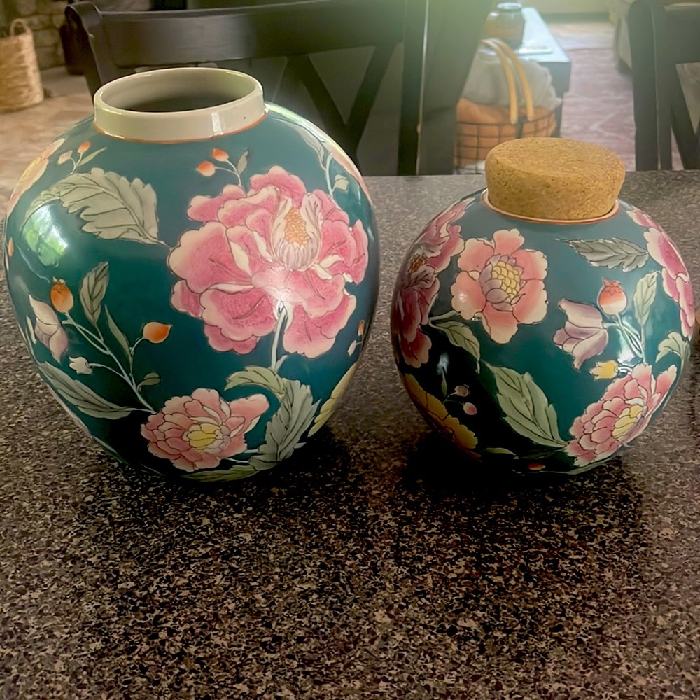 JCPenney exclusive teal floral decorative jars